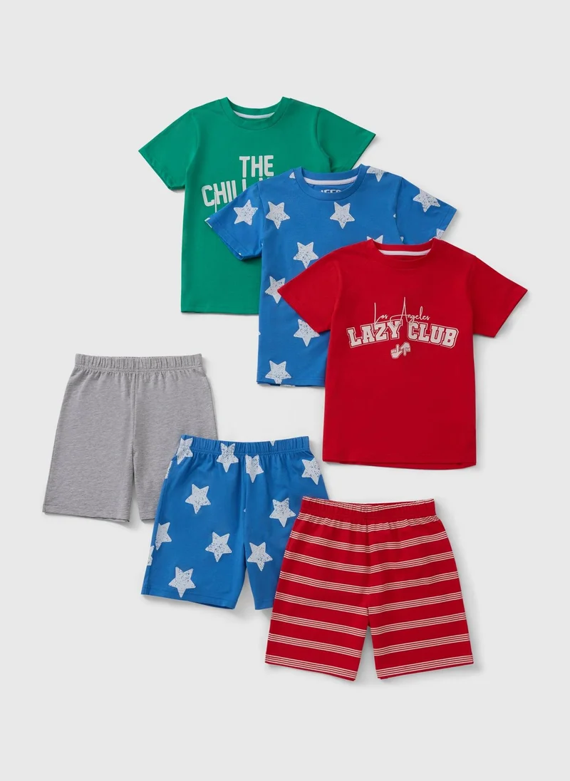 ماتلان 3 Pack Boys Multicolour Slogan Short Pyjama Sets
